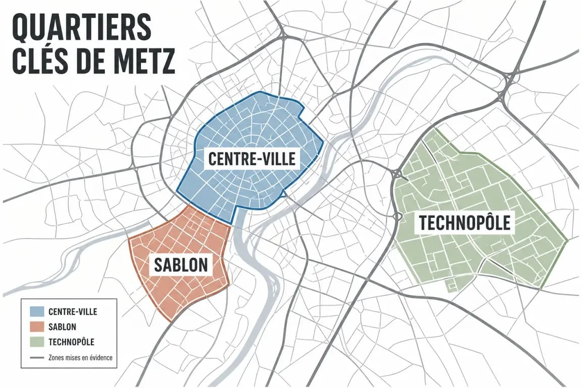 Carte des quartiers stratégiques pour l'investissement locatif à Metz