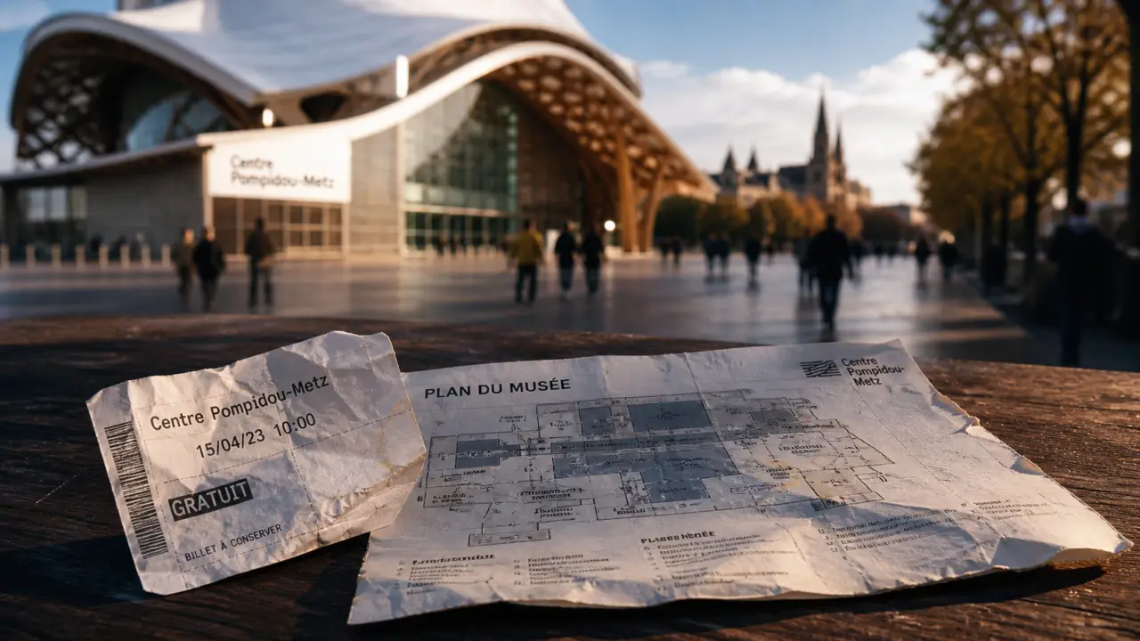 metz musee : billets et papier devant le Centre Pompidou-Metz