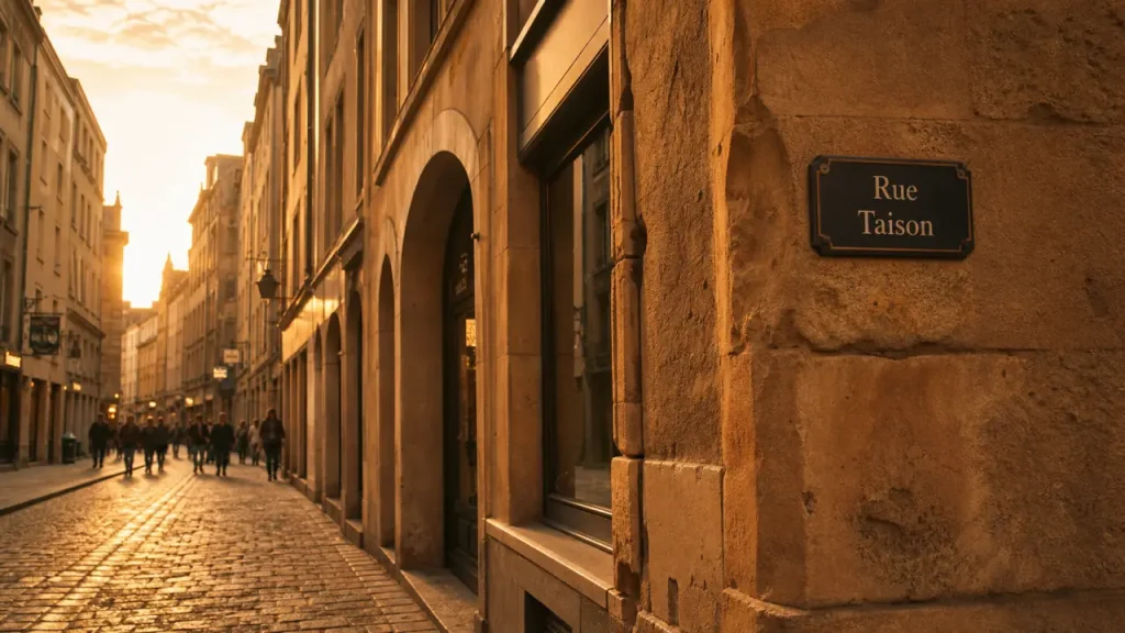 Rue Taison Metz en golden hour, vue piéton et façades