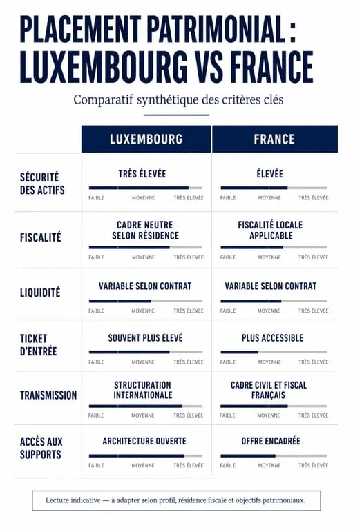 Comparaison placement au luxembourg vs France sur la sécurité, la fiscalité et la liquidité