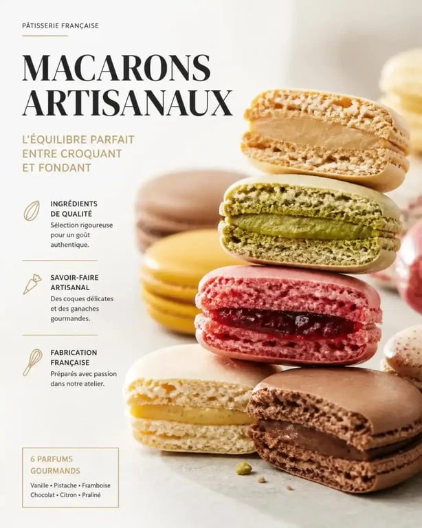 Assortiment de macarons artisanaux à Metz, coques craquantes et parfums variés
