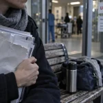 hopital saint francois marange : dossier de soins devant l’entrée de l’hôpital