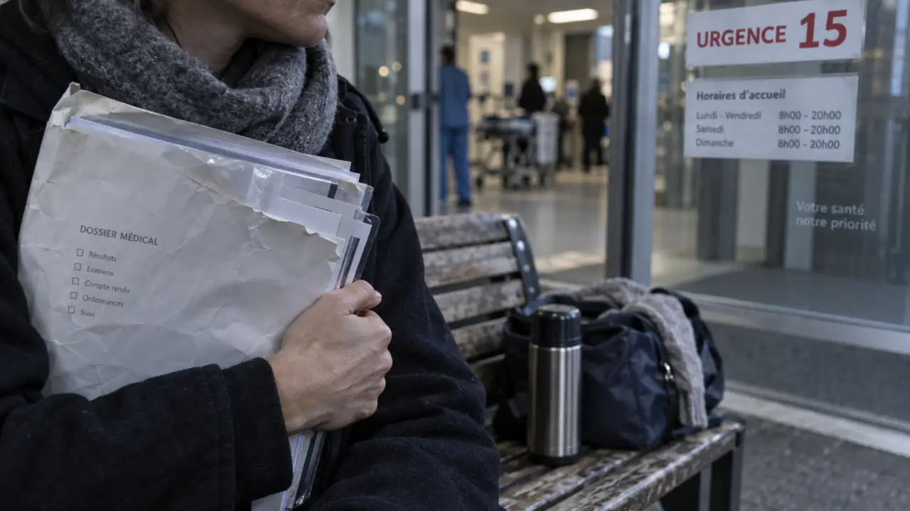 hopital saint francois marange : dossier de soins devant l’entrée de l’hôpital
