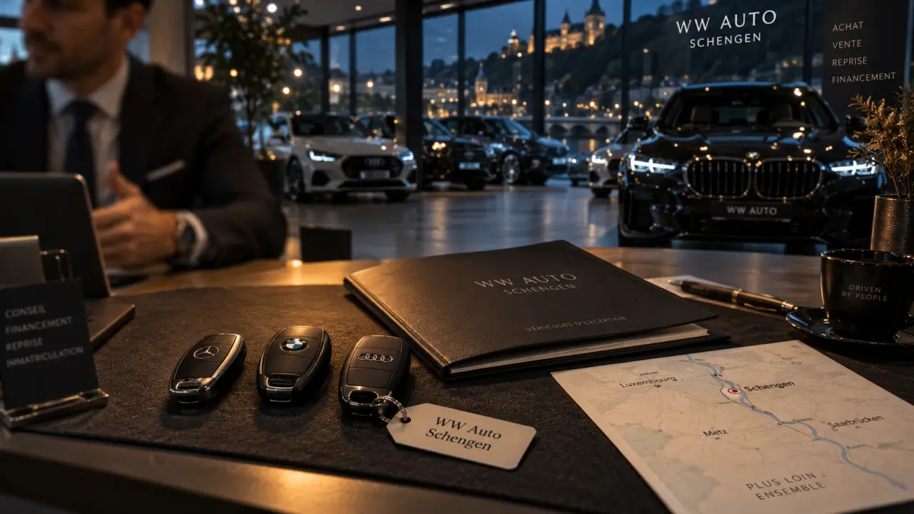 wwauto luxembourg Schengen : clés de voiture dans un showroom multimarques